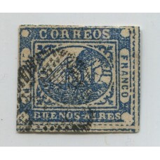 ARGENTINA 1859 GJ 11 BARQUITO ESTAMPILLA USADA MUY LINDO EJEMPLAR CON DOS ENORMES MARGENES QUE ROBAN A LOS SELLOS CONTINUOS, CON FIRMA DE DON VICTOR KNEITSCHEL U$ 110